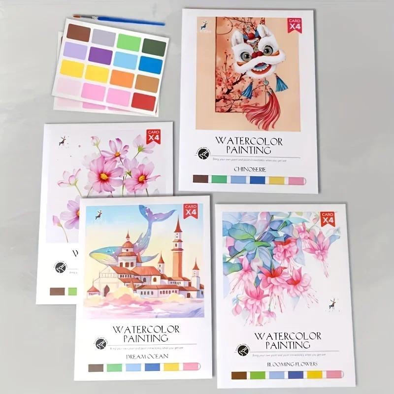 Stressabbau-Aquarell-Malbuch-Set DIY Angstlinderung Kunst-Malset Ideales Geschenk Schulbedarf Englische Bücher – Detail 7
