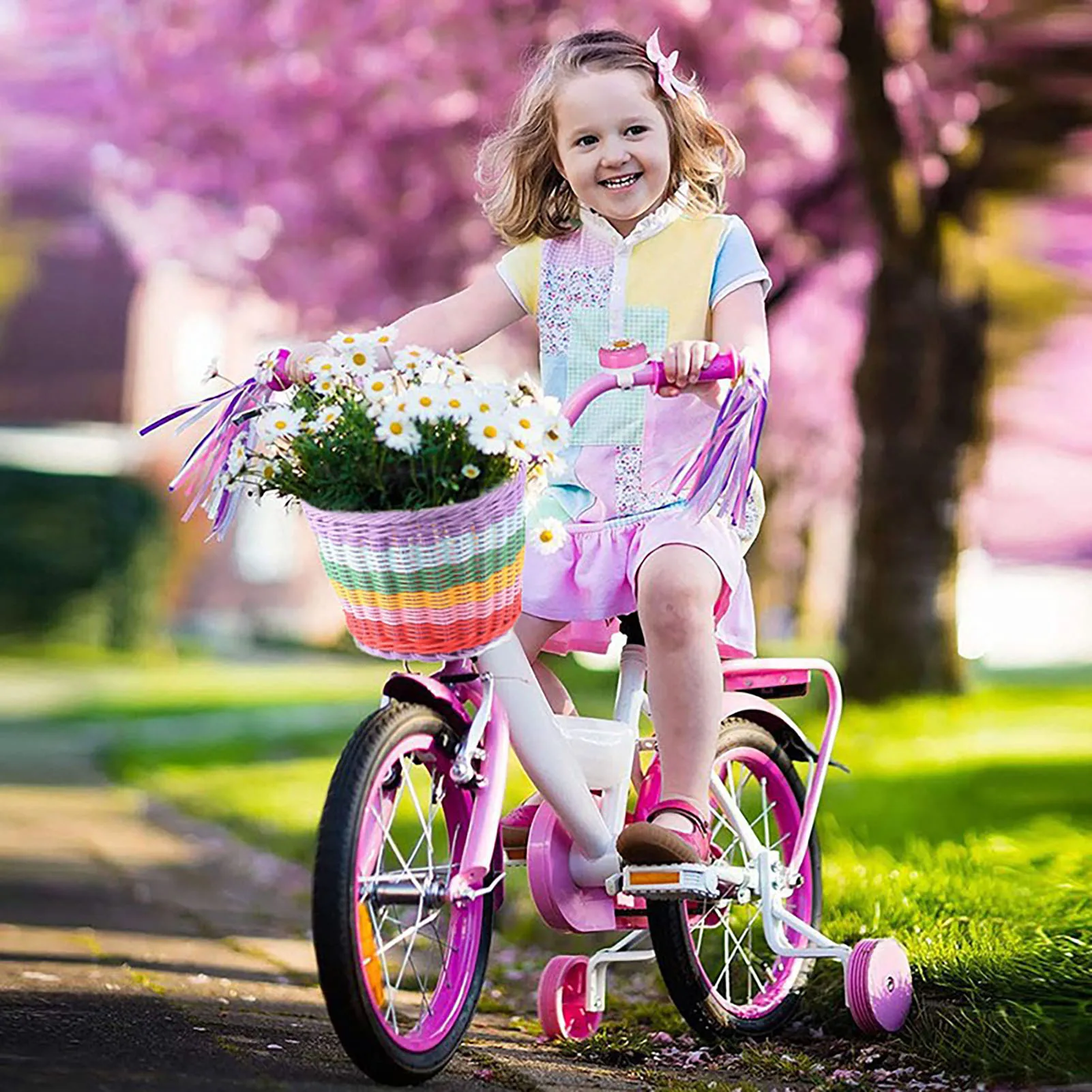 Kid Front Handlebar Bike Basket Vintage Rainbow Color Front Bicycle Basket Suitable For Most Type of Bikes