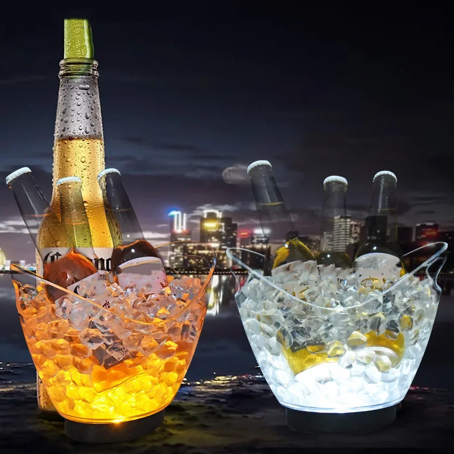2L Waterproof LED Ice Bucket with 7 Colors for Bars and Parties Stylish ABS Champagne Bowl Ice Bucket with LED Lights