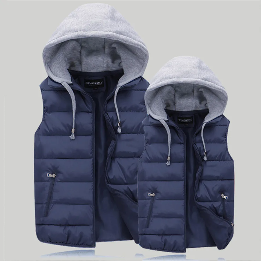 

Men's Padded Vest Spring Autumn Hooded Jacket Couples Outerwear Thick Warm Sleeveless Short Coat Women Waistcoat Men Clothes 4XL