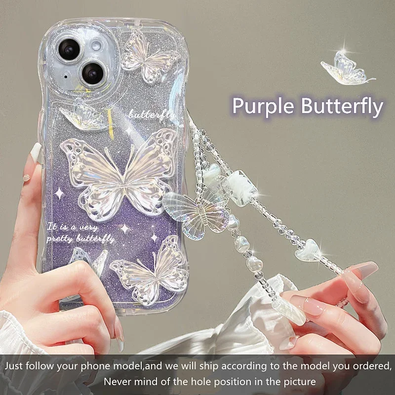thumbnail image 1 of 3D Butterfly Bracelet Chain TPU Case For Xiaomi Redmi Note 12 12S 11 11S 10 10S 9 9S 8 Pro A1 A2 Plus 12C 10A 10C 9A 9C 9T Cover, 1 of 5