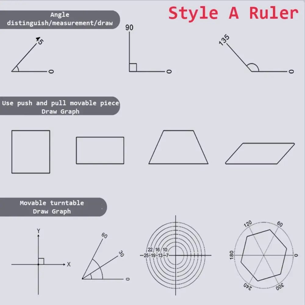 Multi-function Drawing Ruler Set Geometric Figure Ruler High School Mathematics Template Cute With Holes