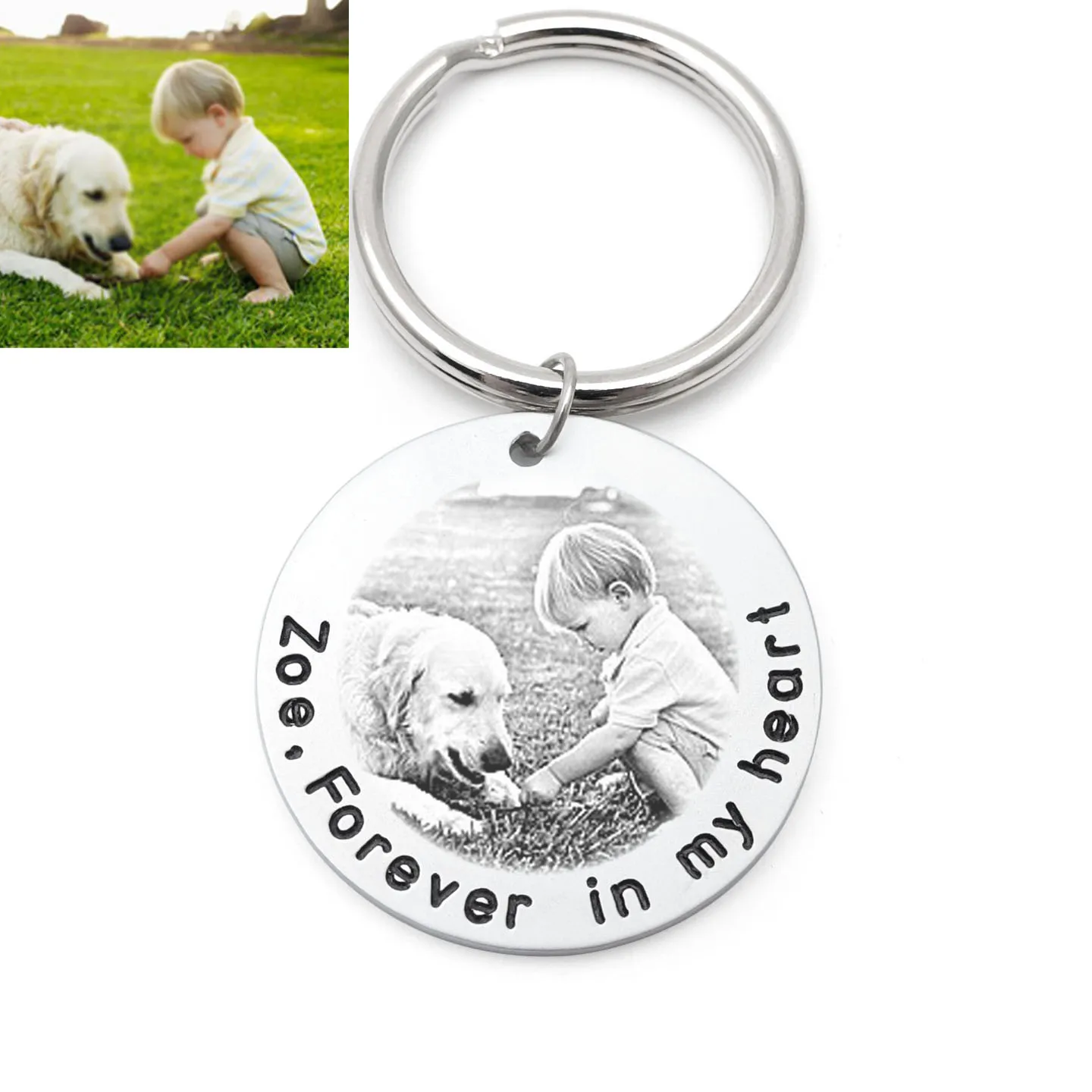 

Custom Pet Portrait Keychain Personalized Dog Photo Keyring Engraved Name Picture Key Chain Pet Memorial Gifts for Dog Lover