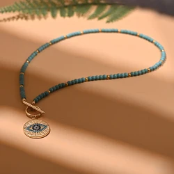 Colorful Stone Choker Necklace with Round Evil Eye Pendant - Fashionable Jewelry (23ky310-blue 1)