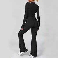 VITALINOVO Women Long Sleeve Flare Workout Jumpsuit Zip Up Romper Bottom Pants Wide Leg Full Length Bodysuit Bodycon One Piece - Image 4