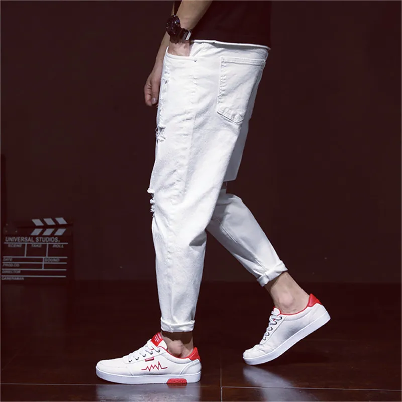 Men Ripped Harem Jeans Distressed Black Pants Spring Summer Male Plus Size 38 40 42 Big Cowboy Trousers men jeans mens jeans jeans trousers denim trousers mens casual trousers