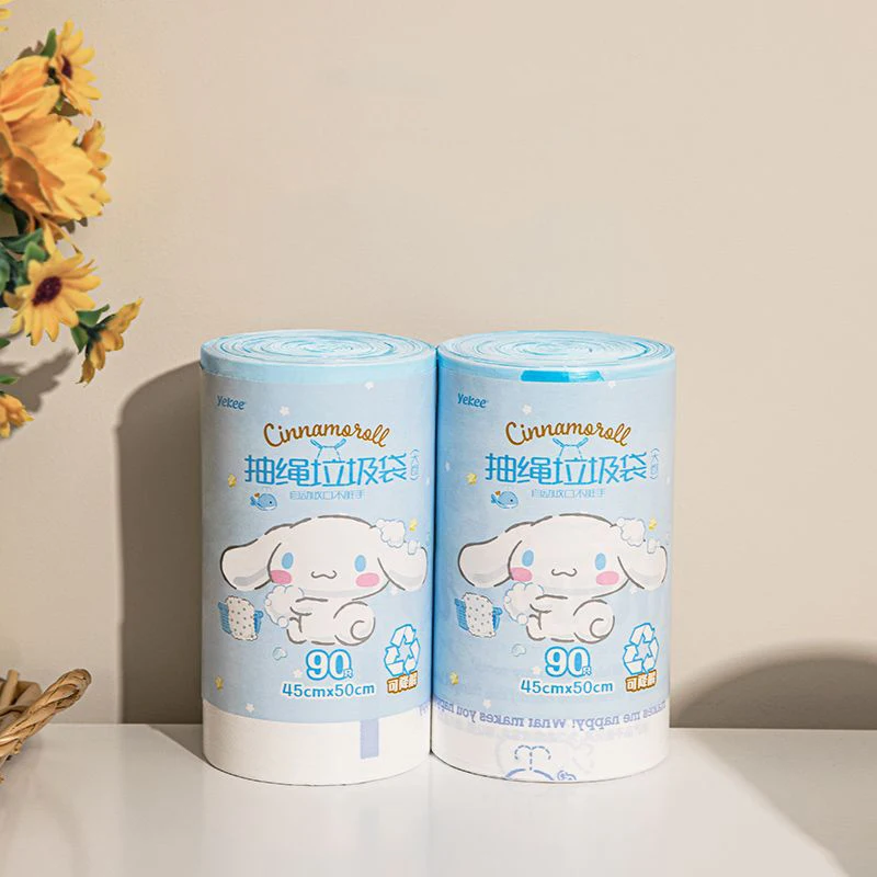 

90 шт. Sanrio Kawaii Cinnamoroll мусорный мешок аниме многофункциональный для дома офиса жесткий шнурок большой емкости утолщенный мешок для мусора
