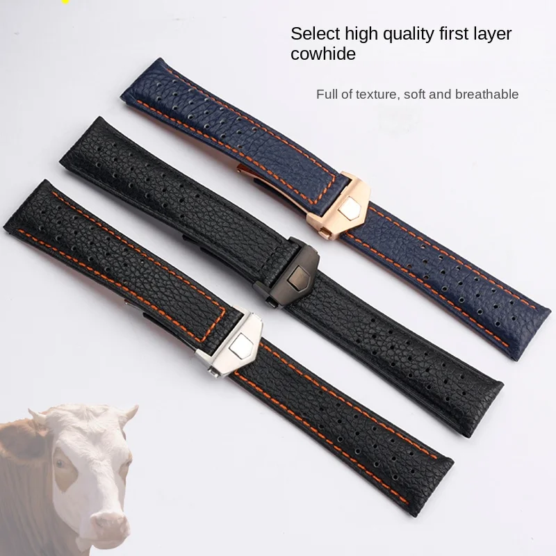 Premium 22mm Breathable Cowhide Leather Men's Watch Strap