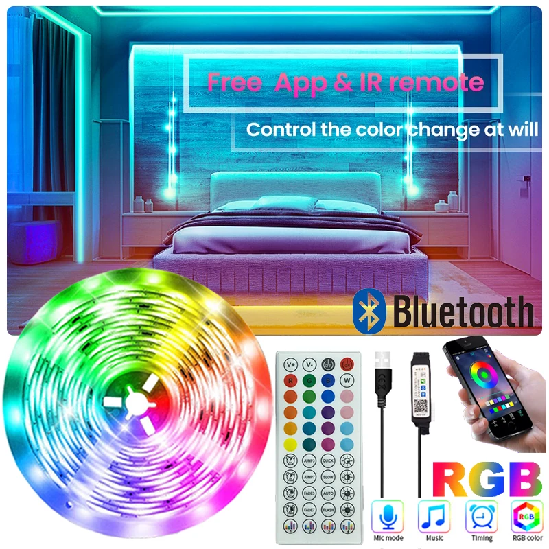 LED Strip Bluetooth RGB Neon Light DC5V USB Room Decor SMD5050 Tape for Screen TV Backlight  Color LED Strip Lights1m 2m 3m 4m 5