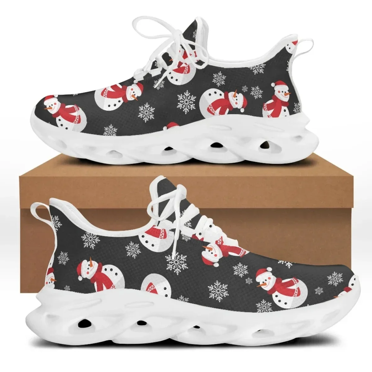 Chrismas Snowman Design Women Flats Thick Bottom Sneakers Mesh Ladies Shoes Light Casual Spring Summer Sport Shoes