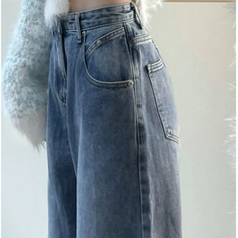 Women Denim Pants Vintage Wide-legged Trouser Woman's Clothing Baggy Jeans Streetwear Designs High Waisted Y2K Casual Solid