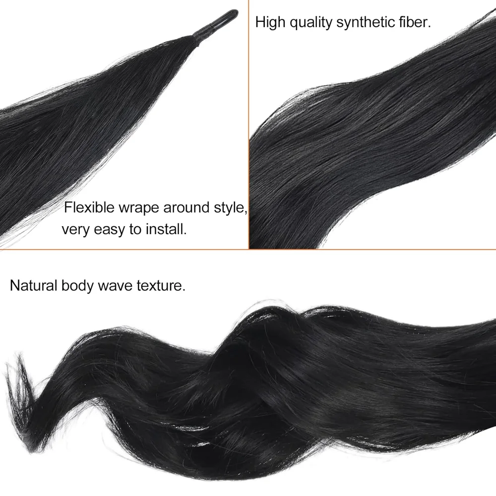 Flexible Wrap Around Ponytail Extension 32 Inch Long Curly Wavy Ponytail Black Flexible Synthetic Fake Pony Tails Hair For Women