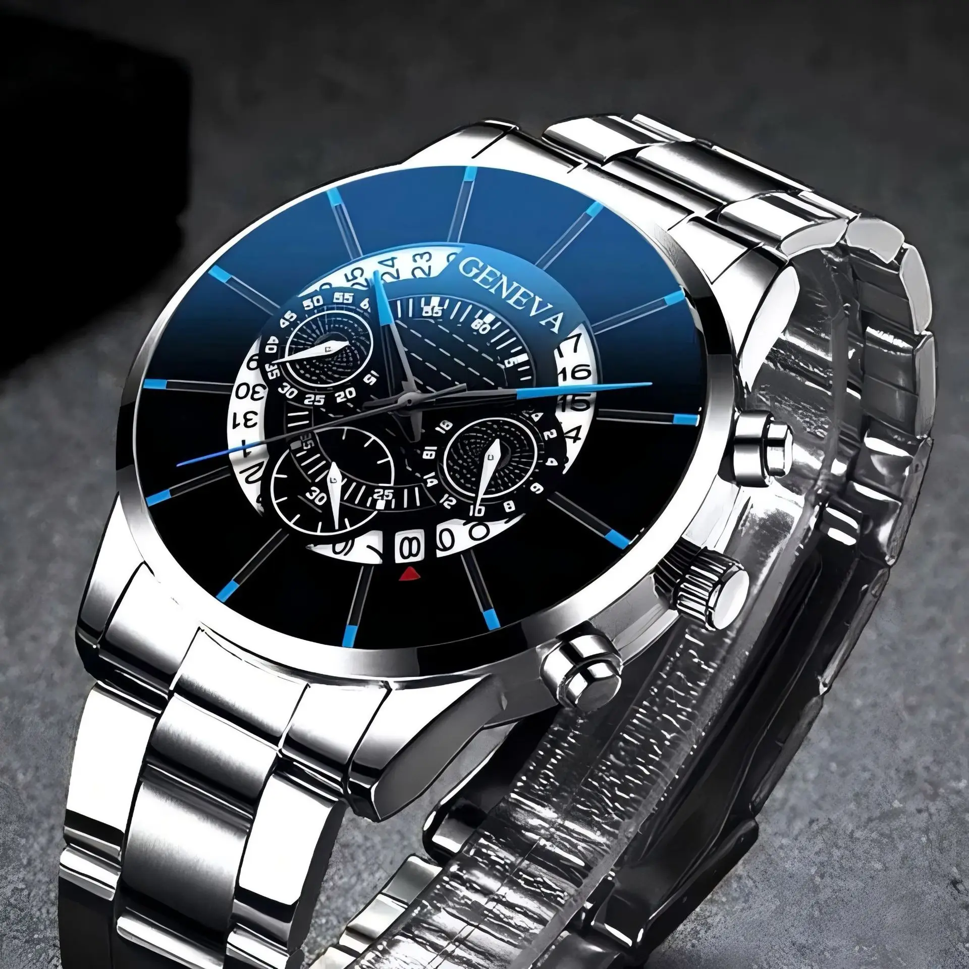 2pcs Quartz Watch Luxury Black Quartz Watch & Bracelet For Men Business Fashion Round Calendar Watch Set Without Box
