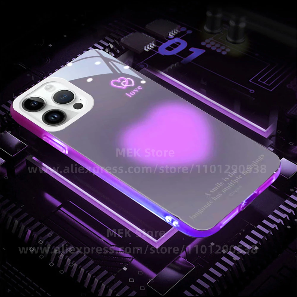 Hübsche Herz-Liebe Schallgesteuerte LED-Blitz-Hüllen Leuchtende Transparente Abdeckung für iPhone Air 17 Pro Max 12 11 – Detail 10