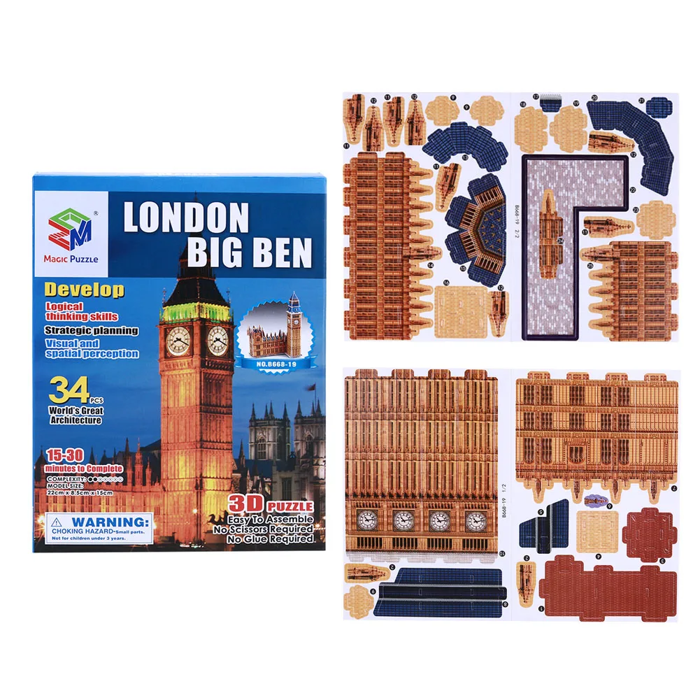 3D Jigsaw Puzzle Collection Decoration Big Ben DIY Assemble Puzzle 34 Pieces Architecture Craft Brain Teaser for Adults Children 4