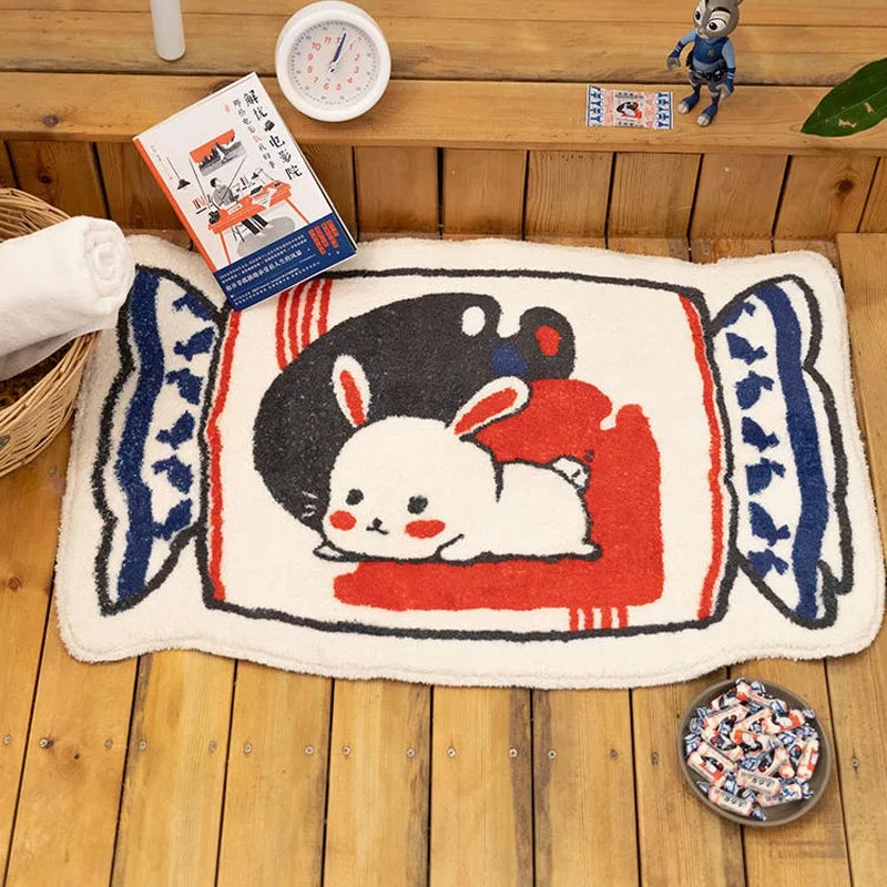 

Cartoon Rabbit Flocking Rug Drinks Shaped Home Bedroom Cat Floor Mats Living Room Doormat Sofa Plush Soft Non-slip Carpet