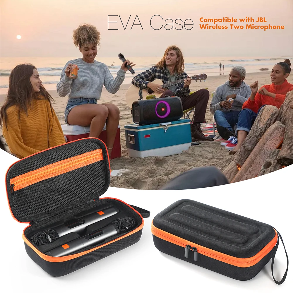 Mic Travel Bag Shockproof Hard Travel Case Anti-Scratch Organizer Storage Box for JBL Wireless 2 Microphone System AA Batteries