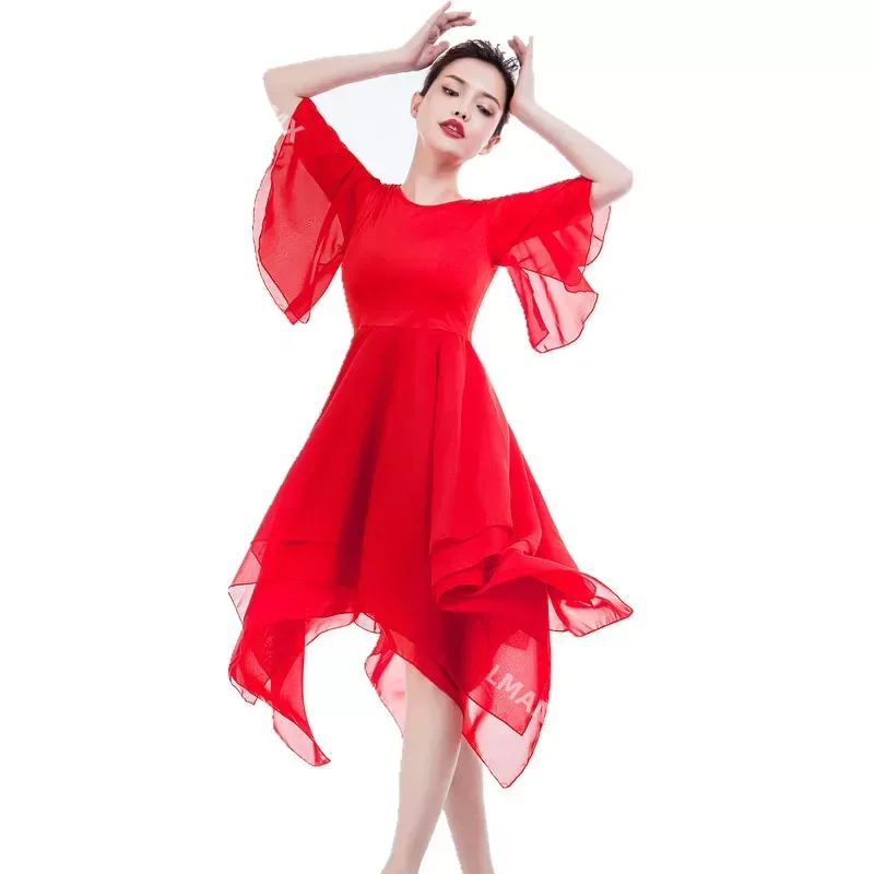 

Белое красное классическое молодежное современное танцевальное платье-пачка для взрослых, современные танцевальные костюмы, длинное балетное платье для девочек