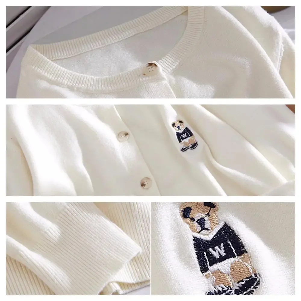 Spring Autumn Women's Knitted Cardigan Korean Single Breasted Long Sleeve Jumper Woman Chic Round Neck Cardigans Outwear