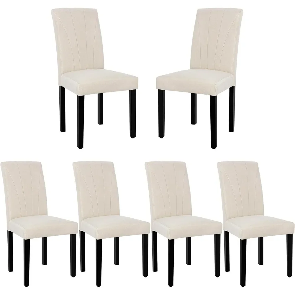 Description Picture 2 of item6-piece dining chair set with modern fabric and solid wood legs&high back, kitchen/living room - beige