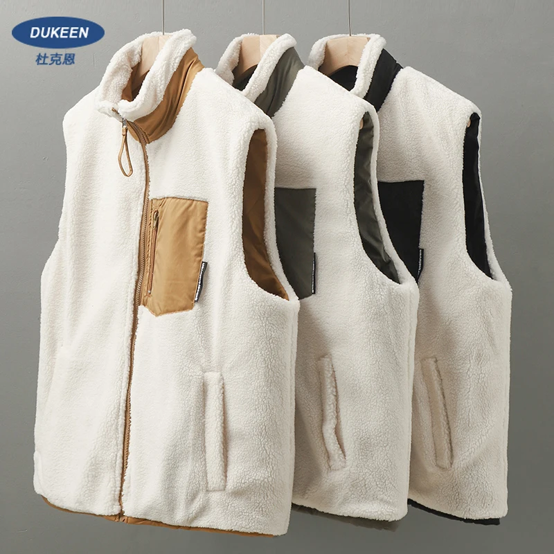 

DUKEEN Padded Men's Vest Winter Reversible Sleeveless Jacket for Men Fleece Ticken Warm Fashion Casual Zipper Coat