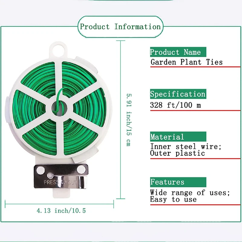 328 Feet(100m) Twist Tie, Green Cable Ties with Cutter, Reusable Garden Ties for Plant, Gardening, Flowers Climbing