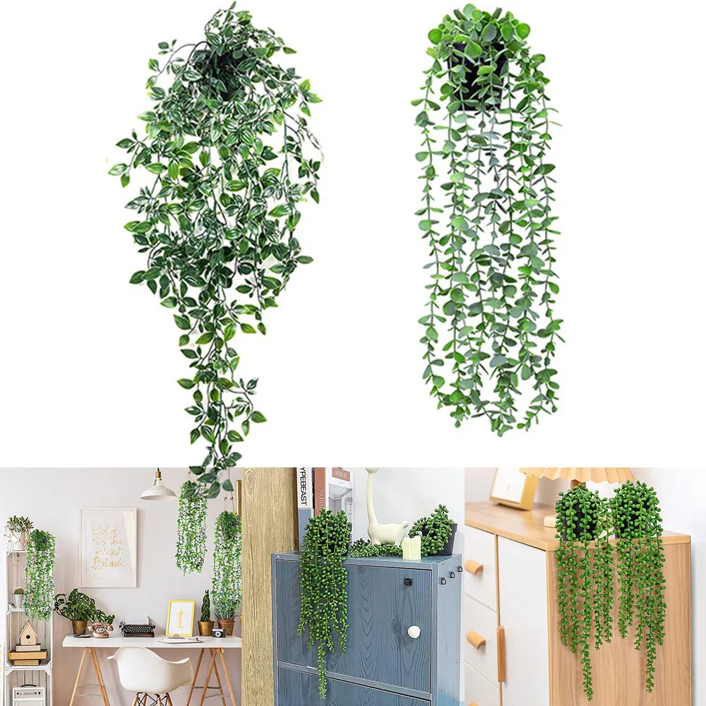 4 Piante Artificiali Ricadenti Da Appendere - Foglie Di Eucalipto Verde, Finta Felce Per Interni Ed Esterni, Decorazione Casa Giardino Patio - Lunghezza 80cm - 4
