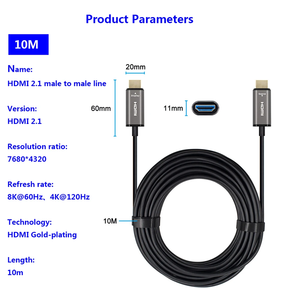 HDMI 호환 2.1 광섬유 케이블 8K HDMI 32.8FT/10M/393.7인치 케이블 8K60hz 4K120hz 코드 LG 삼성 TV와 호환 가능