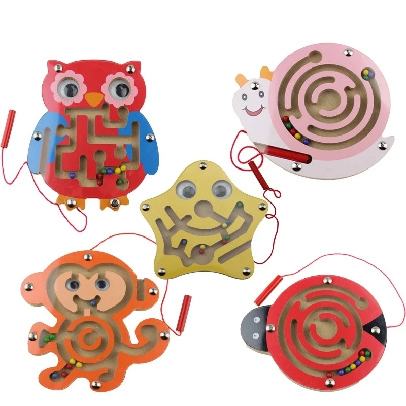 Children Magnetic Maze Toy Kids Wooden Puzzle Game Toy Kids Early Educational Brain Teaser Wooden Toy Intellectual Jigsaw Board — view 5