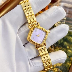 Gold Watch: Timeless Mid - Century Retro with Diamond Dial and Brushed Stainless Steel Band (Golden purple)