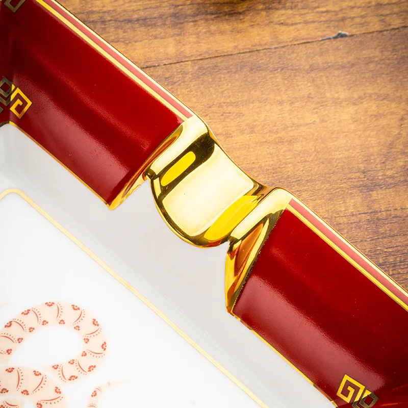 LUBINSKI Cigar Ashtray Year of the Snake Limited Edition Double Slot Bone Porcelain Gilded Large Capacity Square Cigar Ashtray
