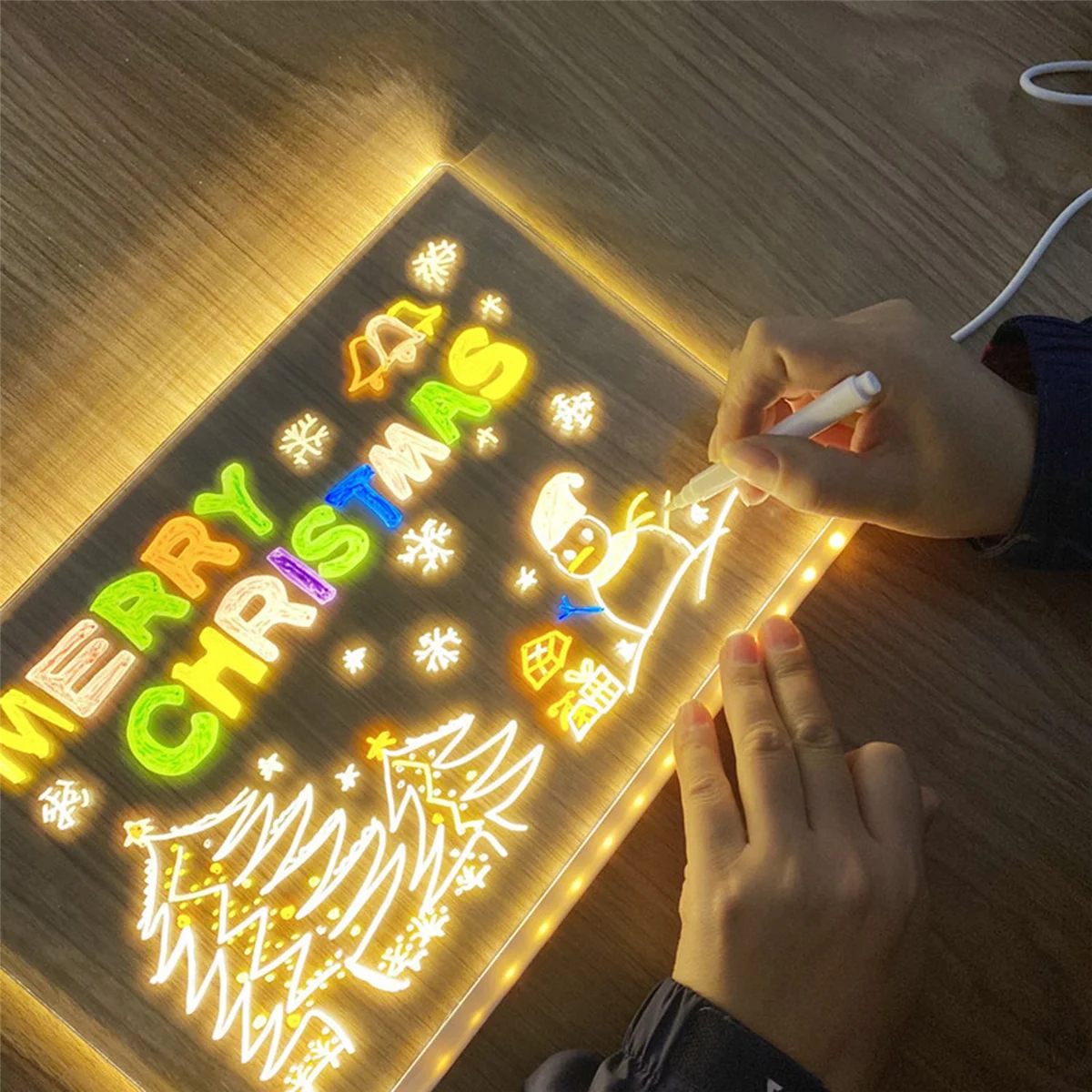 LED 노트 보드, 빛나는 아크릴 메시지 마커 보드, 조명 화이트 보드, 7.9x7.9 인치