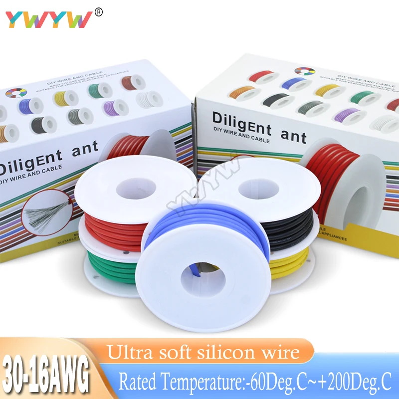 Cabo Encalhado de Cobre Estanhado Fio de Silicone Macio Resistente ao Calor Colors Box Kit 30 28 26 24 20 18 17 16awg