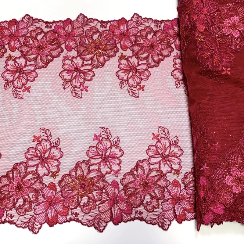 14Yds Embroidery Lace Fabrics DIY Bra Needle Work Accessories Dark Red