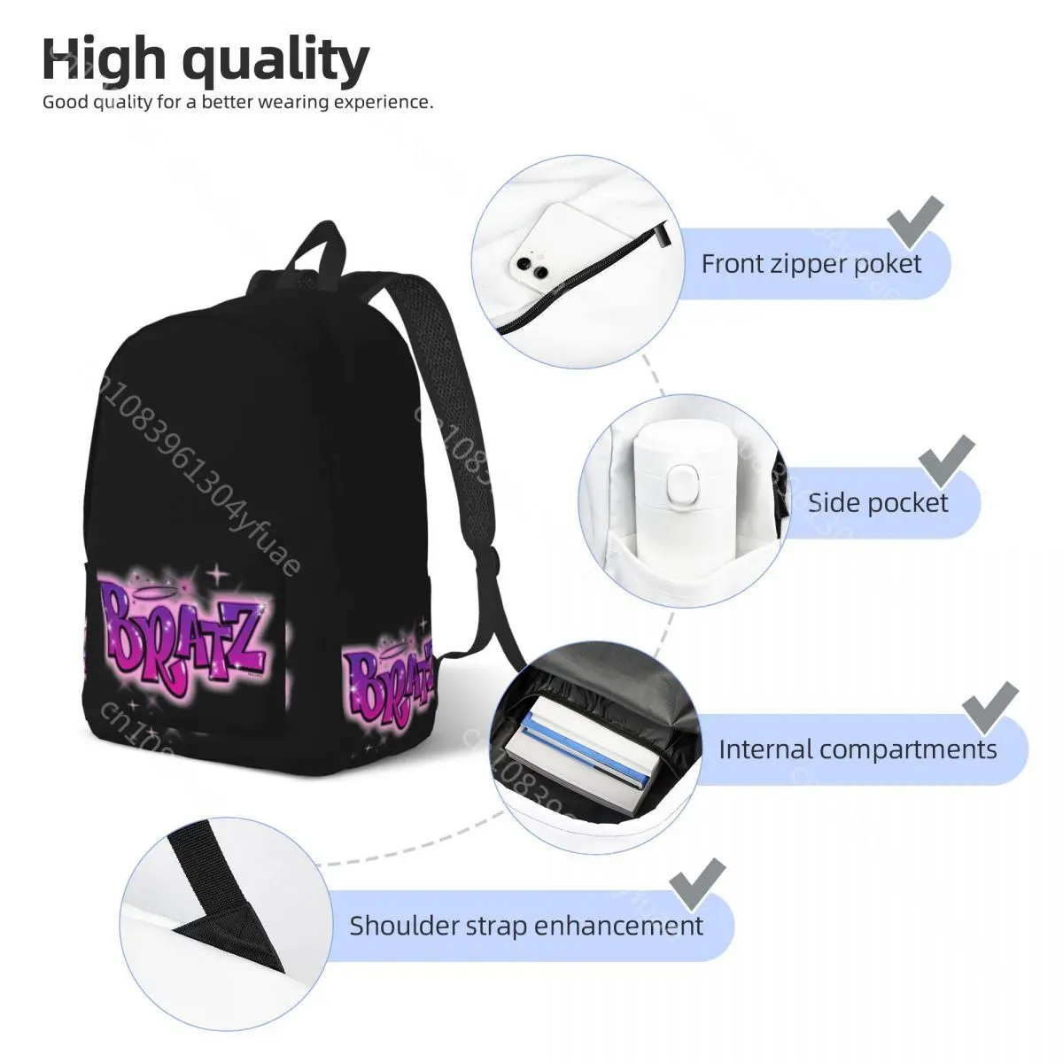 Bratz Pink Backpack Y2k Dolls Kawaii Outdoor Backpacks Male Style School Bags Custom Lightweight Rucksack