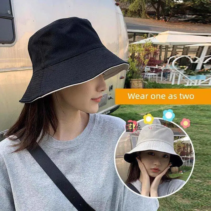 세련된 양면 여성 낚시 모자 슬림핏 자외선 차단 한국 스타일 여름 모자 스타일리쉬 UV 차단 캡