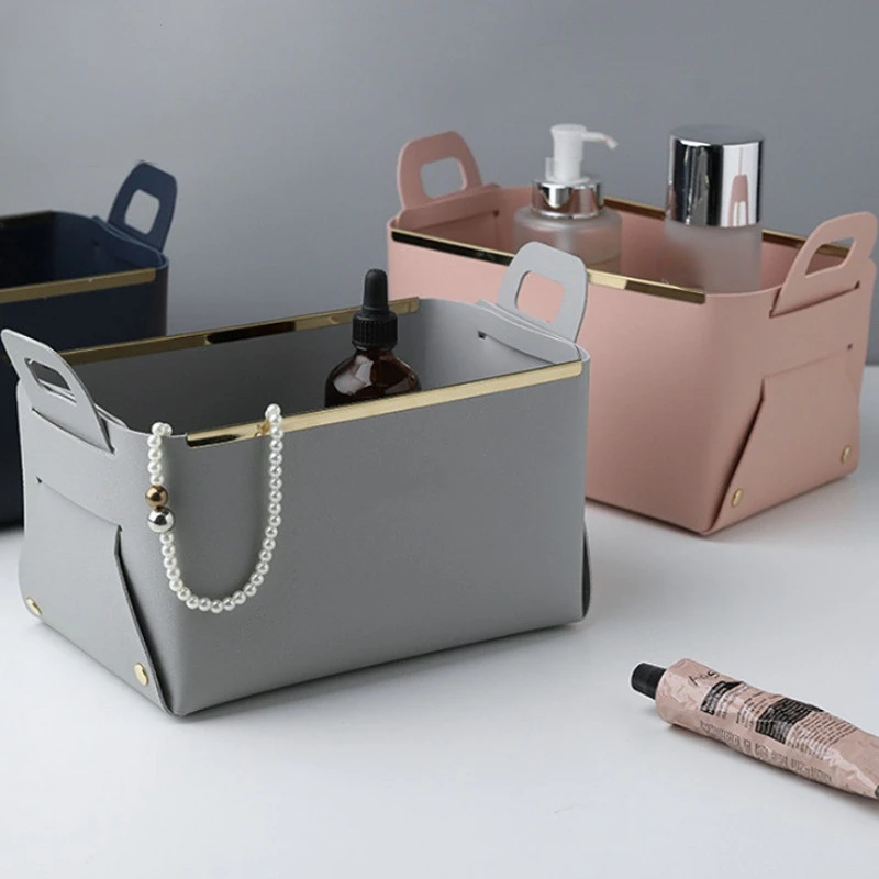 

PU Desktop Storage Basket Sundries Toy Storage Box Laundry Basket Underwear Cosmetic Organizer Office Stationery Organizer