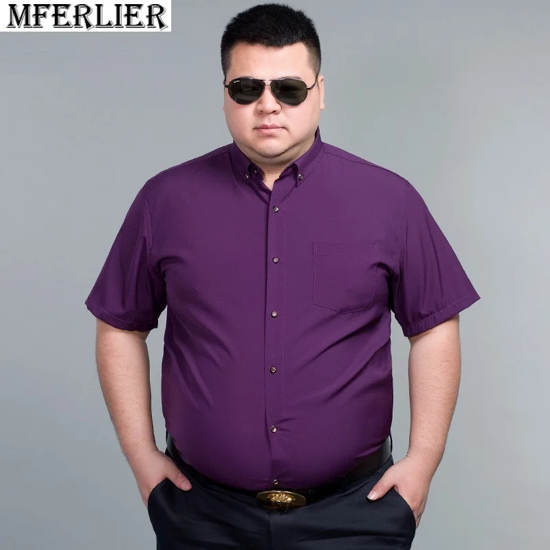 plus size 12XL 14XL 170kg summer men formal shirt short sleeve office shirt pockets business dress wedding