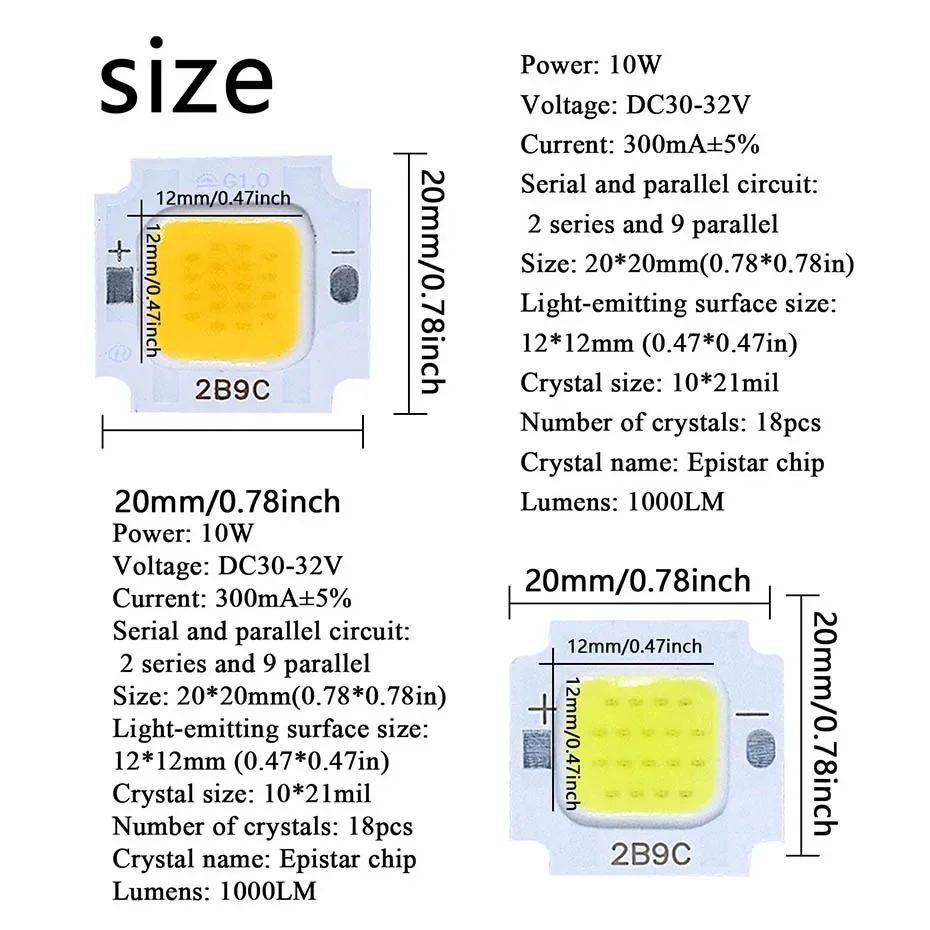 Description Picture 4 of item5pcs High Power 300mA LED COB Chips 10W DC 30-32V Light Beads SMD DIY For LED Bulb Floodlight Spotlight  Portable Work Lights