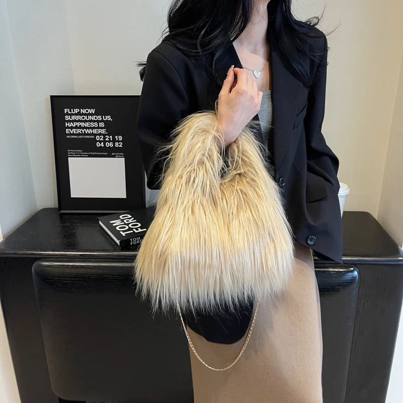 Soft Plush Women Winter Warm Shoulder Bags Phone Purse and Handbags Chain Crossbody Bag Totes bolso Fashion Clutches Wallet