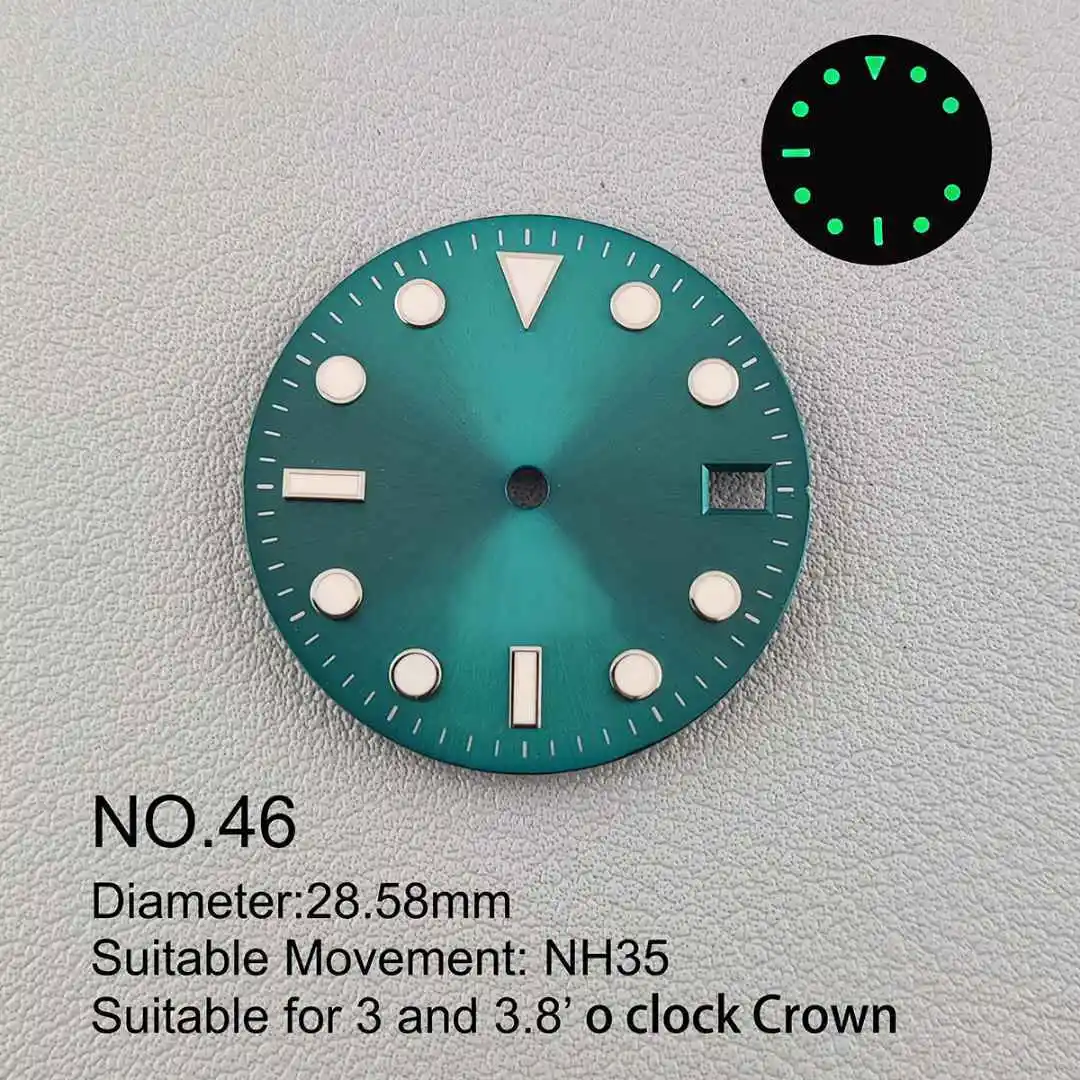 28.5mm Dial Watch Face Fit NH Movement 35 36 Movement Green Luminous Watch Accessories Customizable