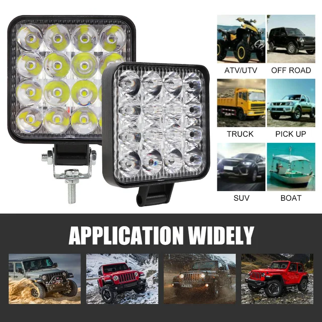 4 X 48W Luz de trabajo LED, Foco cuadrado 12V 24V Faros LED de largo  alcance IP67 Luz de marcha atrás de inundación puntual para automóvil  Camión Tractor SUV Barco (4 PCS) longziming