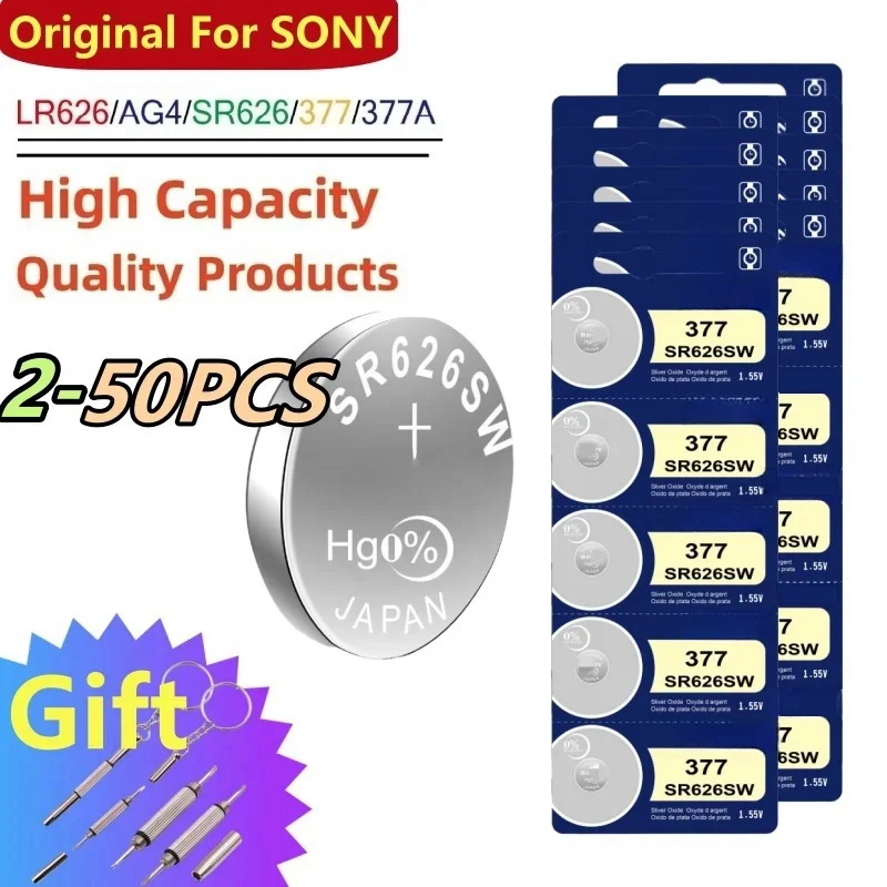 High Capacity 2 50pcs SR626SW AG4 Equivalent 377 1.55V Button Cell Battery 377S LR626 for Watch Candle lamp Replacement