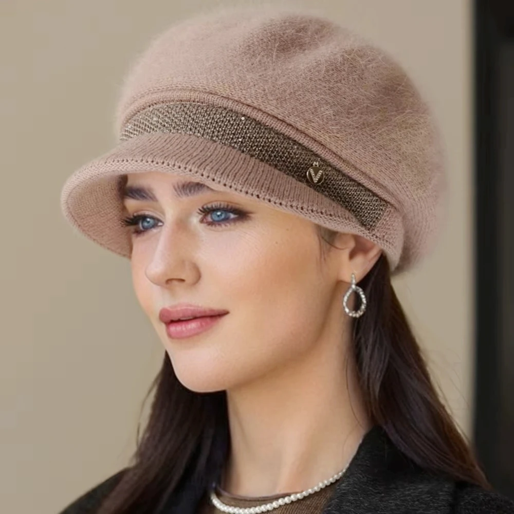 New Woman Winter Warm Hat Plush Fur Lined Warm Cap For Women Casual Rabbit Fur Blend Hat Streetwear Outdoor Fashion Knitted Hat