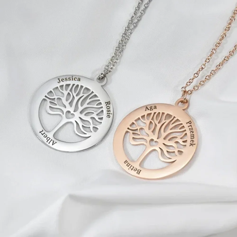 

Custom Personalized Tree of Life Name Necklaces for Women Customized Fashion Multi-Name Necklace Family Jewelry Festival Gift