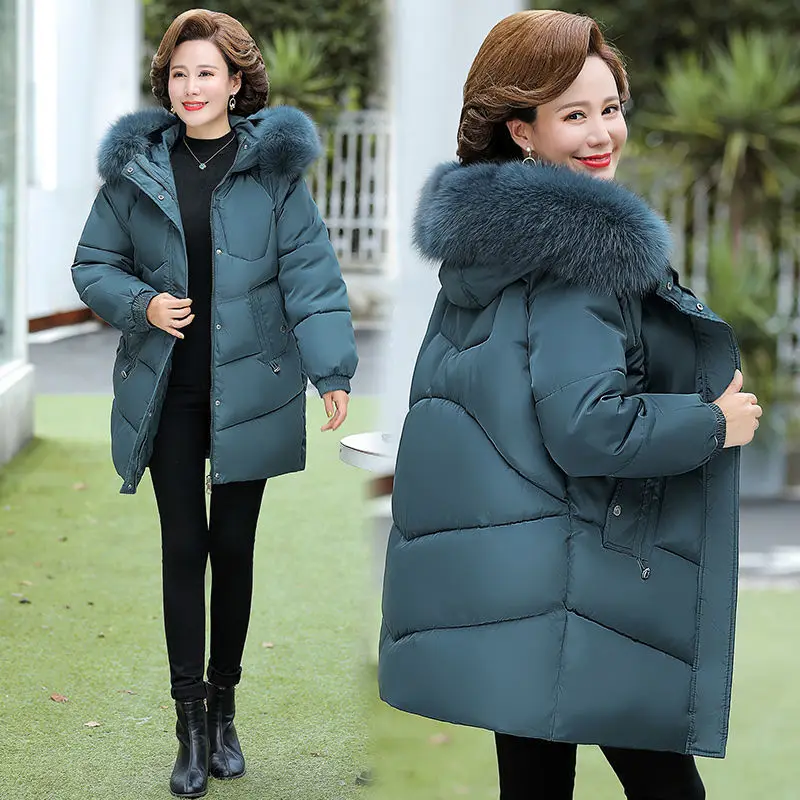 

Зимнее теплое пуховое пальто из хлопка для женщин, модное пальто средней длины с капюшоном и толстой молнией для женщин 2022