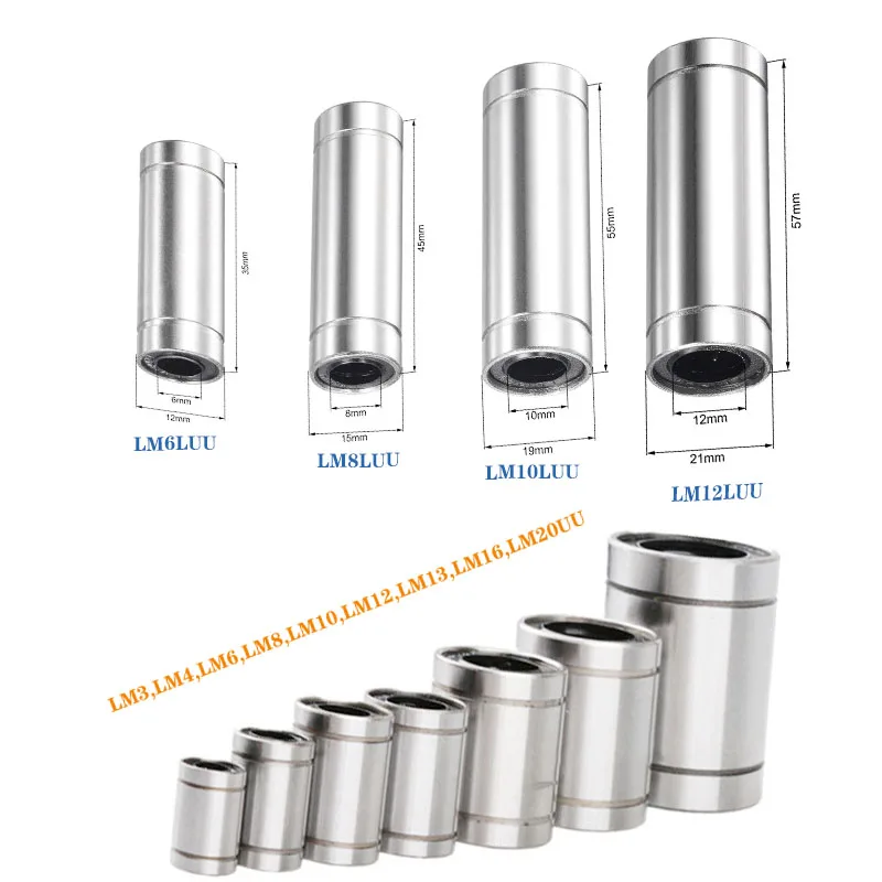 2 pçs/lote Rolamentos Lineares LM6LUU LM8LUU LM10LUU LM12LUU 6mm 8mm 10mm Alta qualidade Parte de Bush Bucha 3D peças de impressoras