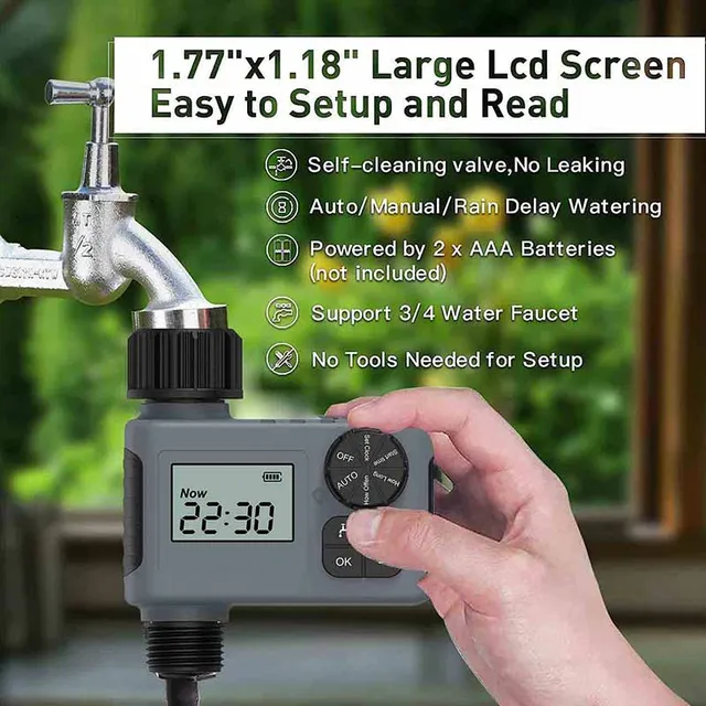 Automatikus Kerti Öntözés Időzítő Nagy Képernyőn Megjelenő Öntözéskézi Akkumulátorral Működtetett Vízálló Digitális - Image 4