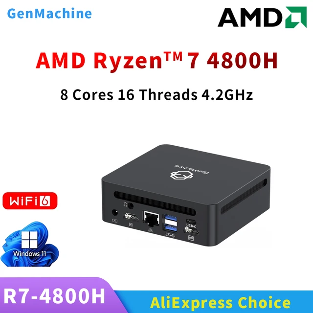 GenMachine Ryzen 7 4800H Mini Pc Windows 11 Ryzen MINI PC DDR4 WIFI6 RTL8852, BT5.2 4.2GHz ordinateur de jeu bricolage ordinateur de jeu 1