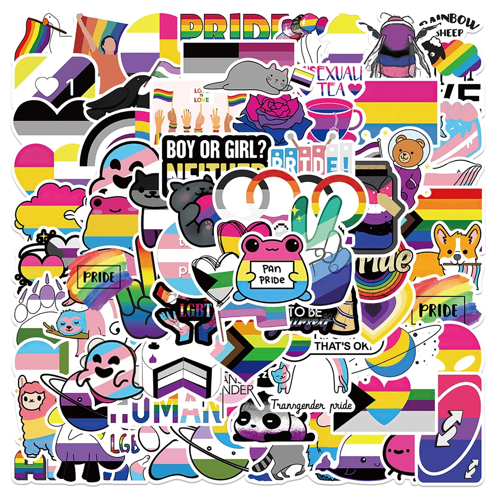 

10/30/50/100PCS Mix LGBT Gay Lesbian Pride Stickers Colorful Rainbow Cartoon Decals Toys Laptop Phone Bike Luggage Kids Sticker